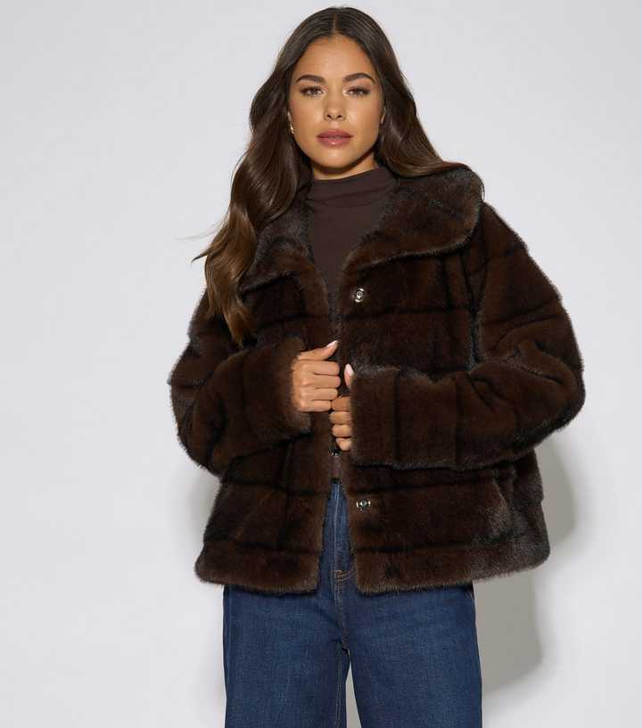 Gini London Dark Brown Panelled Faux Fur Jacket