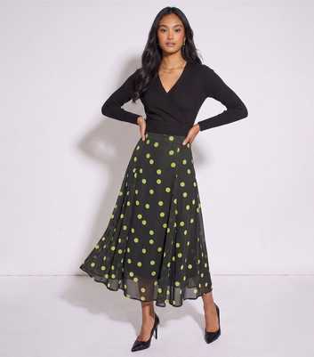 Gini London Dark Green Polka Dot Chiffon Midi Skirt