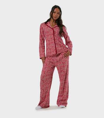 Skinnydip Red Gingham Bow Print Shirt and Trousers Pyjama Set With Scrunchie