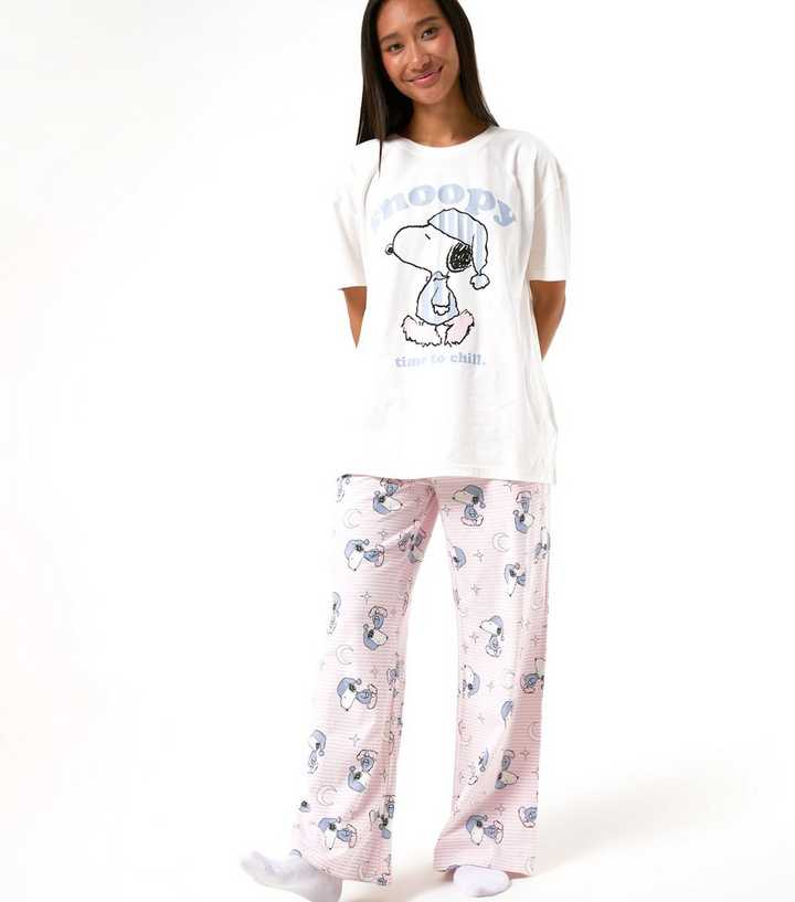Skinnydip White Cotton Snoopy Print T-Shirt and Trousers Pyjama Set With Eye Mask