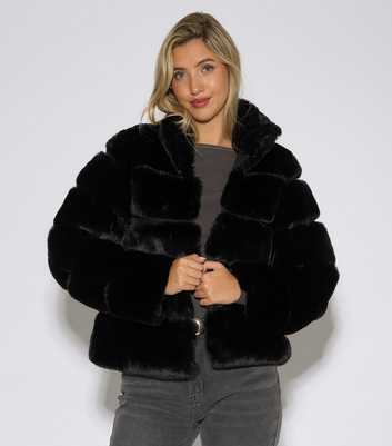 Gini London Black Faux Fur Funnel Neck Jacket