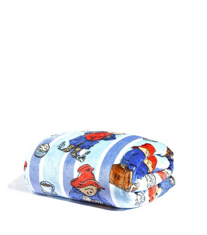 Skinnydip Light Blue Striped Paddington Bear Print Blanket