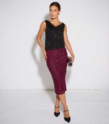 Gini London Dark Burgundy Lace Pencil Skirt