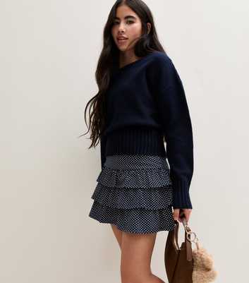 Girls Blue Cotton Rich Polka Dot Mini Rara Skort