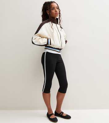 Girls Black Cotton Rich Contrast Stripe Capri Leggings