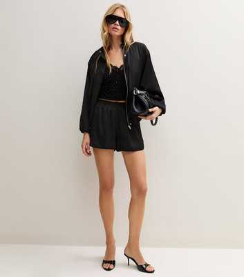 Black Satin Pull On Shorts