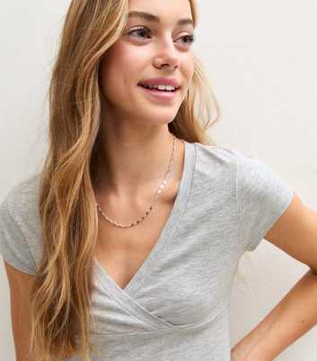 Girls Grey Cotton Rich Wrap V-Neck T-Shirt
