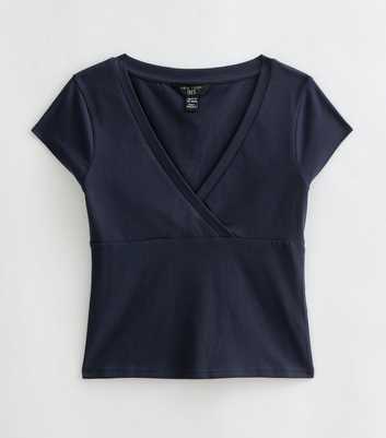 Girls Navy Cotton Rich Wrap V-Neck T-Shirt