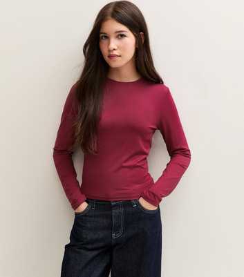 Girls Dark Burgundy Slinky Crew Neck Long Sleeve T-Shirt