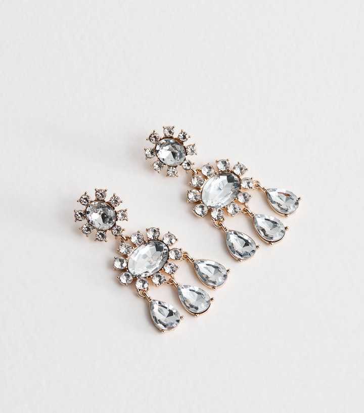 Silver Tone Diamante Statement Drop Earrings