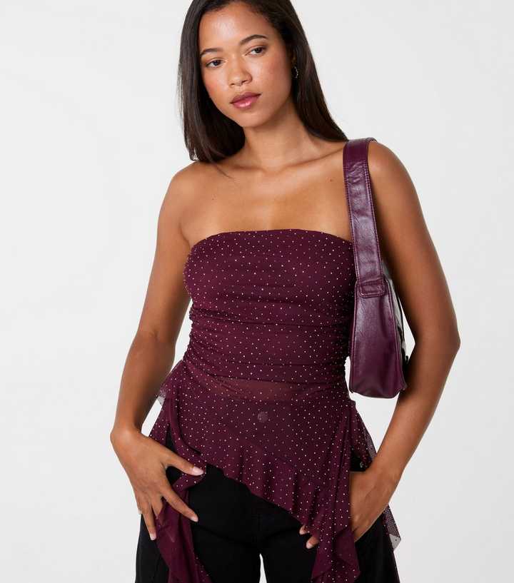 Pink Vanilla Dark Purple Asymmetric Bandeau Top