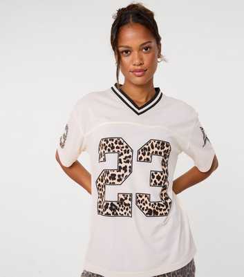 Pink Vanilla Off White Leopard Print Number Jersey Football Style Top