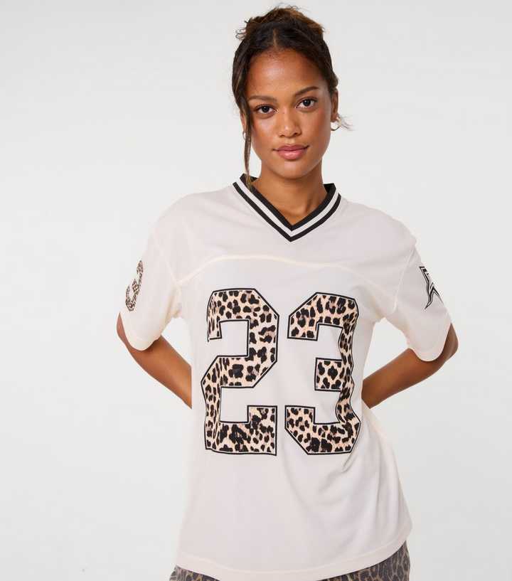 Pink Vanilla Off White Leopard Print Number Jersey Football Style Top