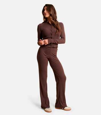 Public Desire Dark Brown Ribbed Wide Leg Trousers