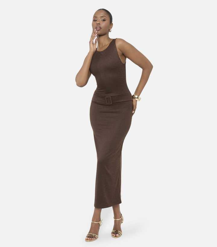 Public Desire Dark Brown Buckle Detail Maxi Dress
