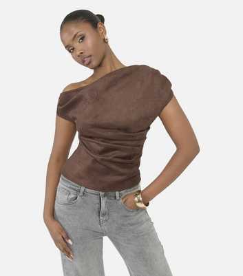 Public Desire Dark Brown Faux Suede Ruched Top