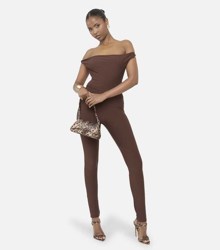 Public Desire Dark Brown Twisted Strap Backless Jumpsuit