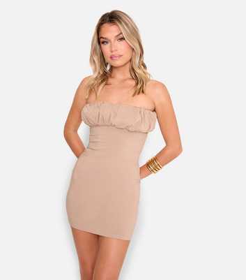 Public Desire Light Brown Ruched Bandeau Mini Dress