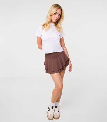 Pink Vanilla Dark Brown Jersey Ra Ra Mini Skirt