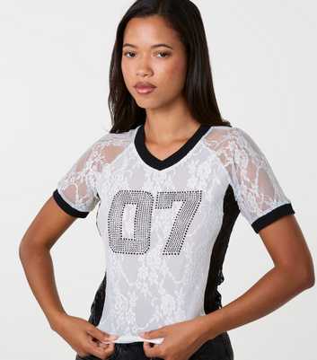Pink Vanilla Off White Diamante Baseball T-Shirt