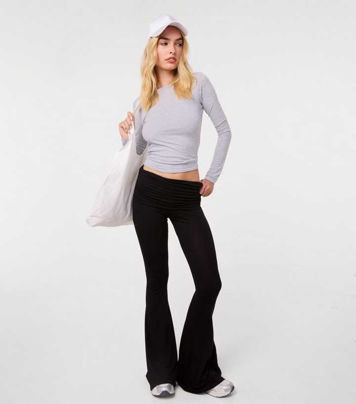 Pink Vanilla Black Jersey Fold Over Flared Trousers