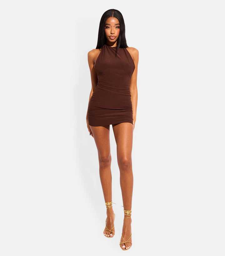Public Desire Brown Tie Back Mini Dress