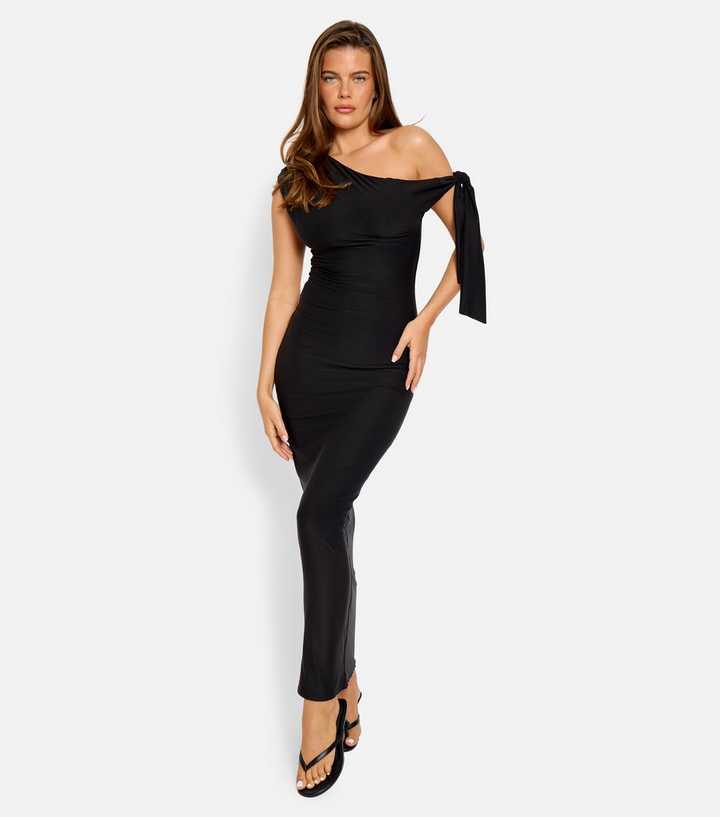 Public Desire Black Jersey Fallen Shoulder Maxi Dress