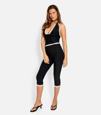 Public Desire Black Lace Trim High Waist Capri Trousers