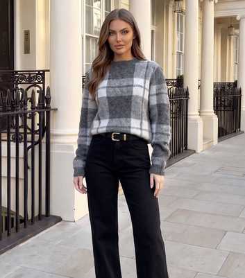 AX Paris Grey Checked Brushed Knit Jumper