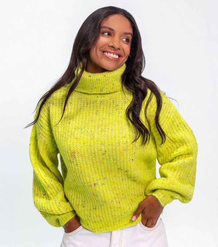Sunshine Soul Bright Yellow Textured Knit Roll Neck Jumper