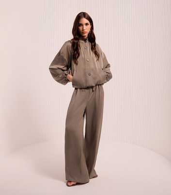 Mink Satin Pull On Wide Leg Trousers