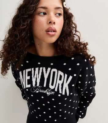 Girls Blue Knitted New York Spotty Cinched Waist Jumper