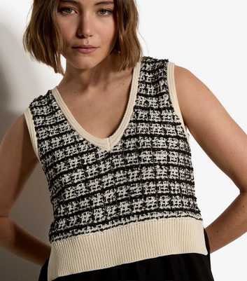Apricot Dogtooth V-Neck Knit Sleeveless 2 In 1 Midi Dress