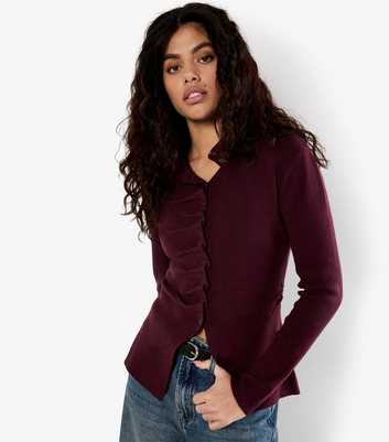 Apricot Dark Burgundy Pleated Button Knit Long Sleeve Top