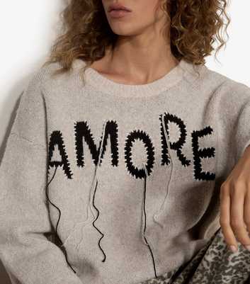 Apricot Stone Amore Logo Loose Thread Jumper