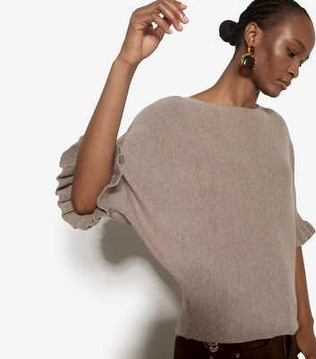 Apricot Stone Ruffled Batwing Sleeve Jumper