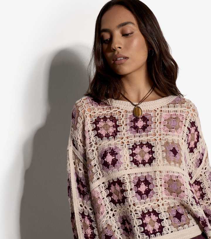 Apricot Purple Boxy Crochet Jumper