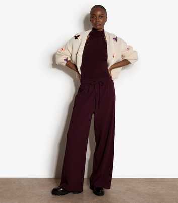Apricot Dark Burgundy Textured Drawstring Joggers