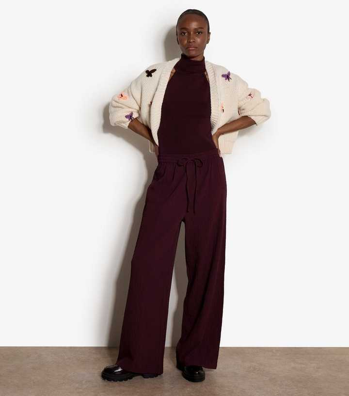 Apricot Dark Burgundy Textured Drawstring Joggers