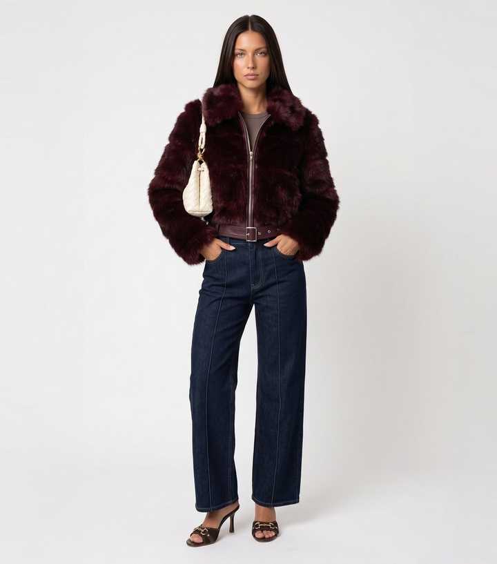 Urban Bliss Dark Burgundy Faux Fur Belted Waist Jacket
