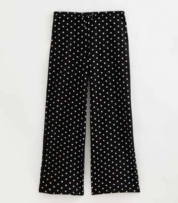 Petite Black Cotton Rich Wide Leg Spot Print Trousers