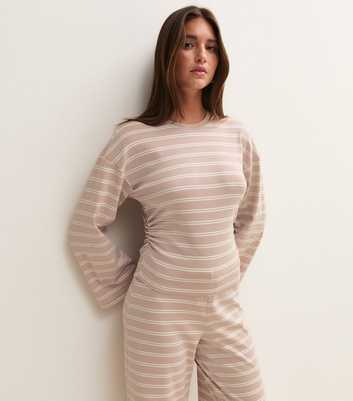 Brown Cotton Rich Horizontal Stripe Corset Waist Top