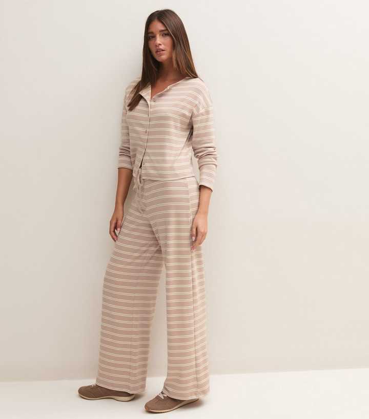 Brown Cotton Rich Striped Wide Leg Trousers