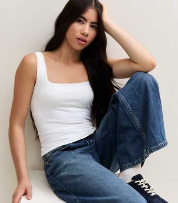 Girls White Square Neck Slinky Tank Top
