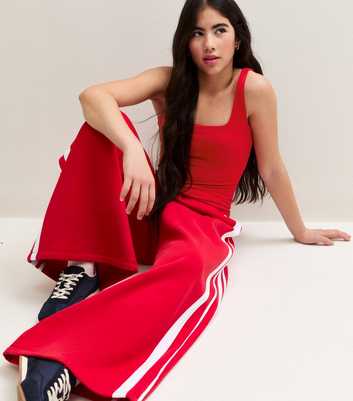 Girls Bright Red Square Neck Slinky Tank Top