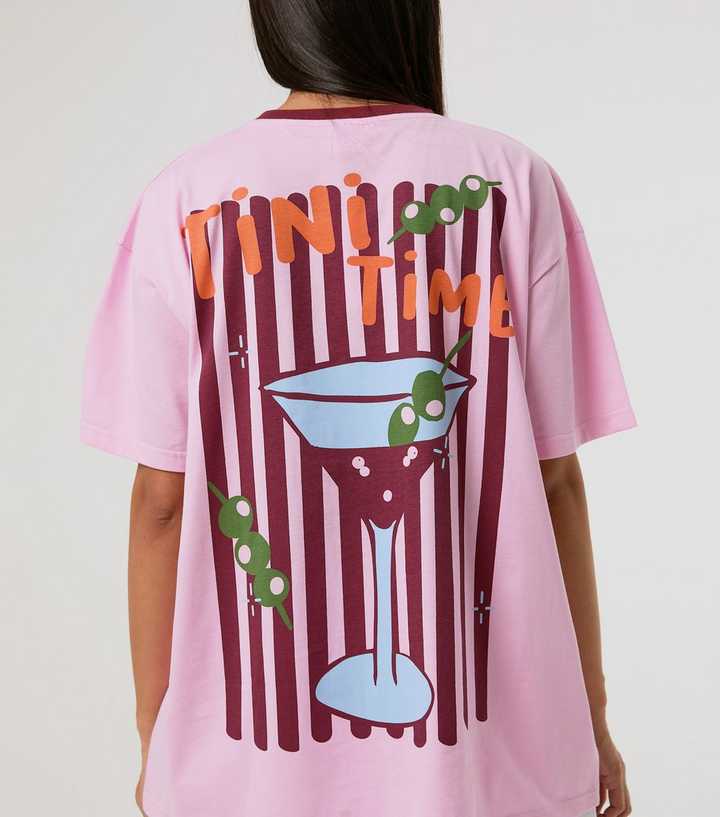 Skinnydip Pink Cotton Tini Time Martini Print T-Shirt