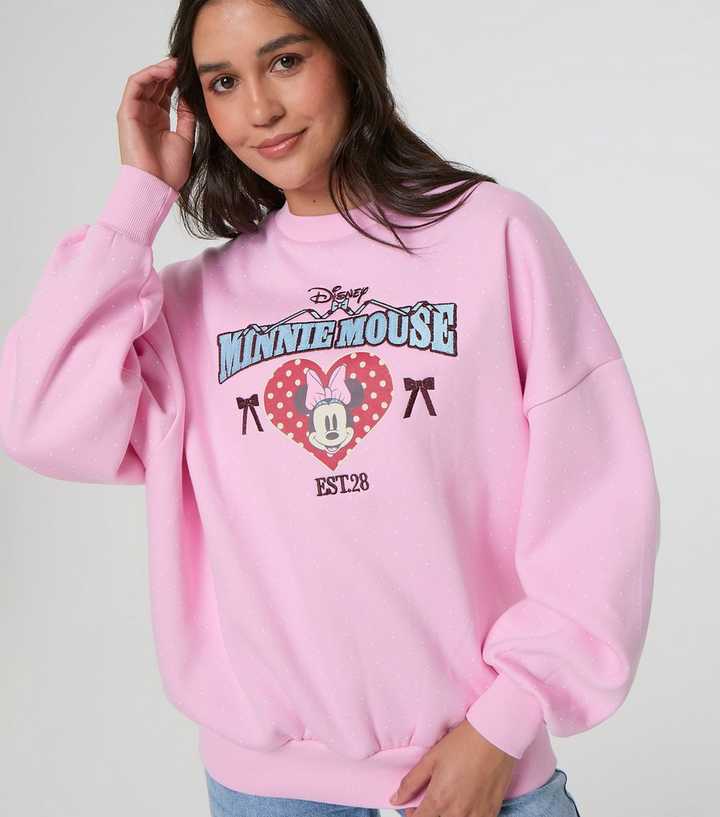 Skinnydip Mid Pink Cotton Rich Polka Dot Minnie Mouse Print Sweatshirt