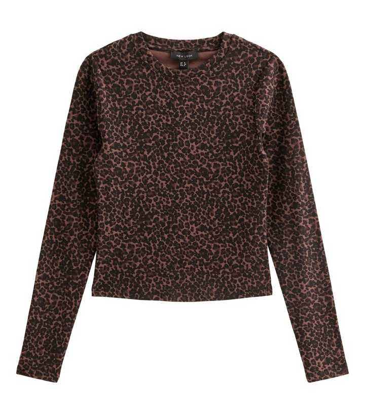 Brown Leopard Print Cotton Rich Long Sleeve Baby Tee