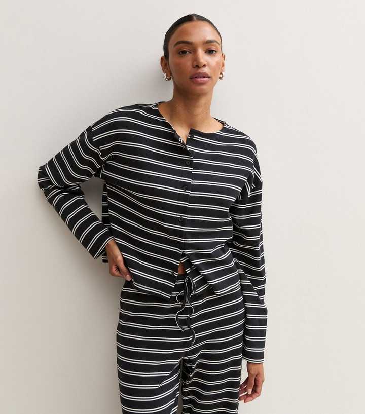 Black Striped Button Through Long Sleeve T-Shirt