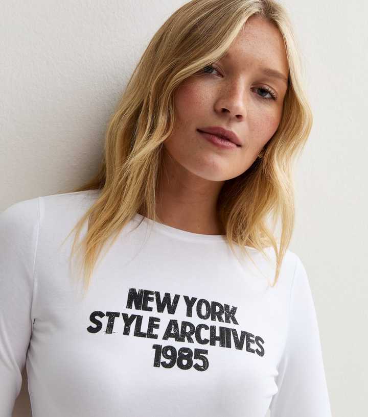 White Cotton NYC Logo Long Sleeve T-Shirt